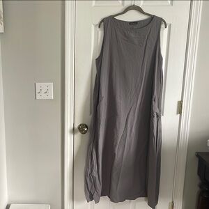 Justfashionnow Gray Sleeveless Dress 2xl linen with pockets